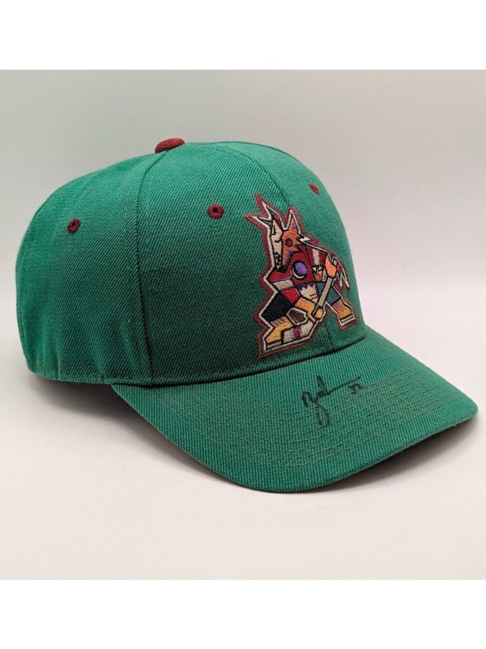 Phoenix Coyotes NHL Vintage Kachina Green Hat Zephyr Size 7 1/8 Hockey SIGNED